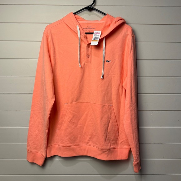 New! Vineyard Vines Solid Henley Hoodie Papaya Passion Men Size Small